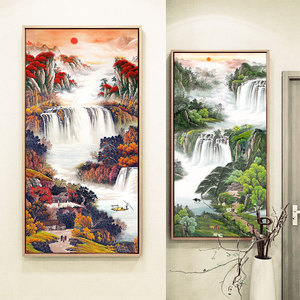 客厅山水画办公室竖版旭日东升过道走廊装饰画入户玄关挂画聚宝盆
