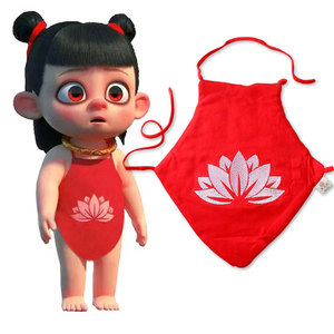 哪吒小肚兜婴儿莲花红色刺绣兜兜宝宝新生儿童护肚纯棉求秋冬棉花