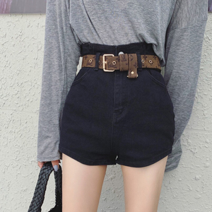 黑色高腰牛仔短裤女2020秋冬配腰带弹力修身显瘦显高ins性感热裤