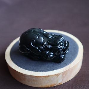 石运玉器 天然和田玉吊坠新疆墨玉黑玉招财貔貅手把件玉石玉佩