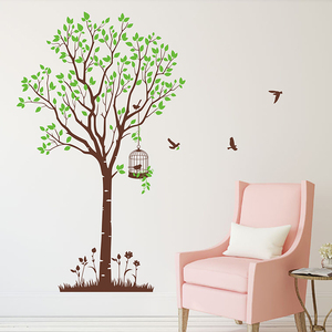 鸟笼树 墙贴 自然树鸟 客厅卧室电视背景墙墙贴纸 装饰画 壁纸
