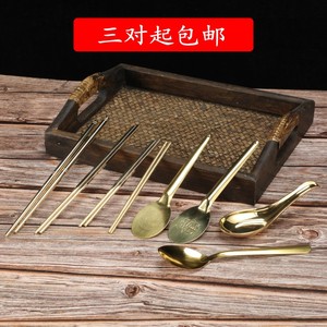 佛具佛堂家用供具实心纯铜筷子儿童铜餐具铜碗铜勺子汤匙压香灰匙