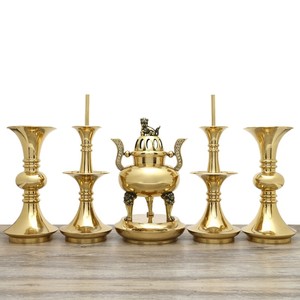 纯铜五供摆件佛堂居家祖先供奉烛台香炉五贡套装古式祭器佛具用品
