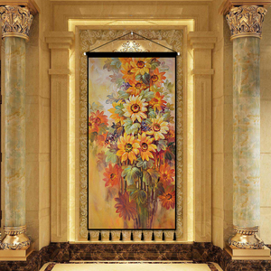 欧式复古油画艺术花卉挂布背景布入户玄关装饰画墙上竖版挂毯定制