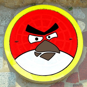 圆形窨井盖涂鸦模板彩绘手绘装饰图案 儿童diy画画小区地道路美化