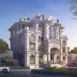 4019法式豪华三间超大面积带阳台地下室电梯四层豪宅别墅设计图纸