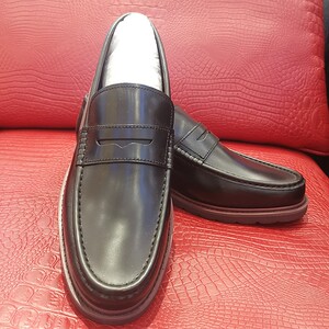 路卡迪龙男鞋四季牛皮透气厚底中跟一脚蹬男士商务皮鞋171201031