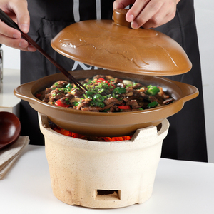 平定亮晶晶无釉砂锅陶瓷木炭炉中式商用打边炉火锅碳烧烤炉