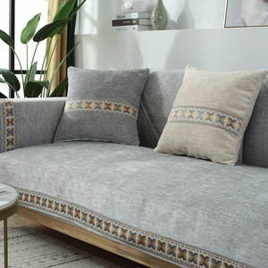 沙发垫子四季通用防滑淡灰素雅北欧简约现代亚麻沙发套罩轻奢盖布