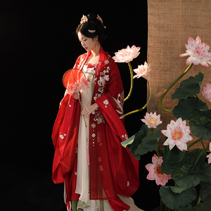 瞳莞设计汉服女琉光水色红色广袖长衫重工刺绣五代齐胸裙秋季全套