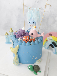 烘焙蛋糕装饰海洋动物软陶摆件八爪鱼小丑鱼装扮派对甜品台摆件