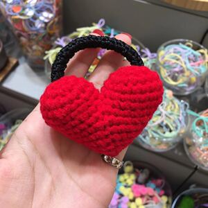 韩国bebe prince发饰彩色针织大桃心爱心发圈女童弹力发绳皮筋