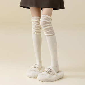 坚果妈咪 大腿袜子女春秋冬季搭配长靴过膝袜韩国拼接长筒堆堆袜