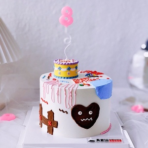 软胶复古立体小蛋糕摆件卡通彩色生日蛋糕装饰三层仿真蛋糕摆件