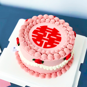 红色亚克力双喜字复古婚礼结婚周年领证纪念日蛋糕装饰摆件插配件