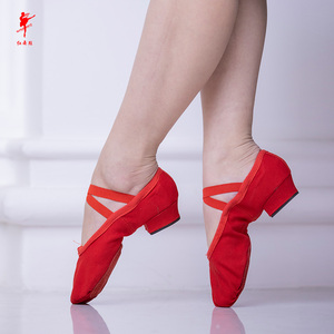 红舞鞋舞蹈鞋帆布教师成人女软底皮练功鞋足尖芭蕾跳舞鞋1019/20