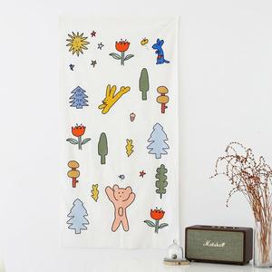 韩国进口romane少女卡通可爱小熊兔简笔画bb棉质装饰海报画布墙贴