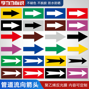 化工管道标识贴介质流向箭头色环标示标签反光膜箭头贴自来水进水回水