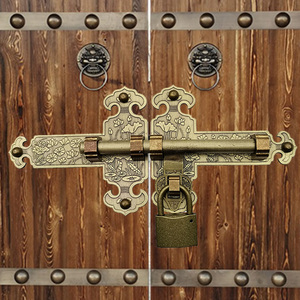 仿古大门栓纯铜插销中式庭院花园锁扣复古木门锁老式明装门闩地插