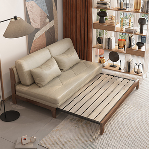 日式实木折叠沙发床一体两用小户型双人科技布书房一米五可收缩