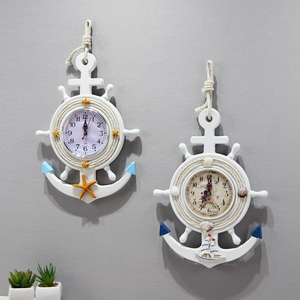 地中海风格挂钟船锚舵手复古壁钟墙面壁饰海洋风时钟表挂件装饰品