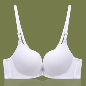 纯白色直立棉前扣文胸无钢圈夏季透气零束缚聚拢小胸前排扣内衣女