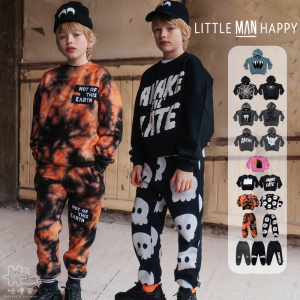 5z■Little Man happy AW23秋冬儿童装涂鸦扎染长袖连帽卫衣裤子