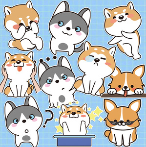 哈士奇柴犬柯基卡通小狗行李箱贴纸欧美笔记本吉他防水衣柜墙贴画