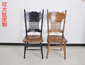 美式乡村餐椅橡木摄影靠背椅子复古雕花餐桌椅网红电脑橡木温莎椅