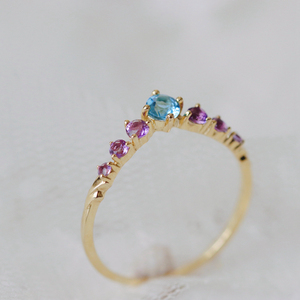 鸢尾。G9K金天然紫晶+蓝色托帕石戒指，梵高油画般漂亮。加缪珠宝