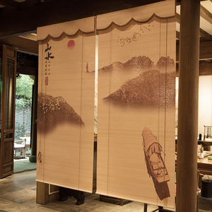 竹编窗帘山水画卷帘玄关背景装饰隔断帘客厅防晒帘子中式印花竹帘