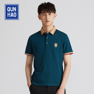 群豪男装polo夏季新款时尚男士丝棉短袖t恤翻领休闲商务爸爸装