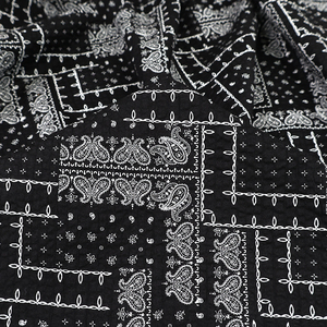 日本进口小纹工房80支纯棉布料格纹佩斯利黑色盐缩服装连衣裙布料