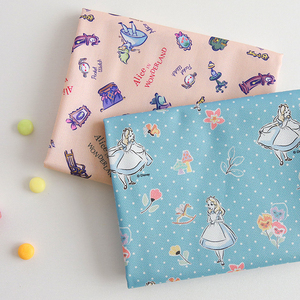 韩国进口布料纯棉全棉数码印花面料服装抱枕拼布童装动画片爱丽丝