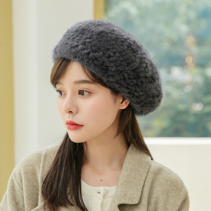 貂毛帽子女冬季水貂皮草毛毛甜美气质韩版时尚贝雷画家帽百搭保暖