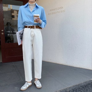 un女装red mango】韩版显瘦百搭白色哈伦牛仔裤(配腰带)  18116