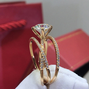 进口莫桑石钻戒女三生三世戒指18k白金莫桑钻玫瑰金1克拉镶嵌指环