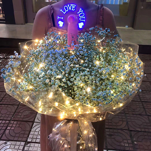 银河星恋发光包装纸满天星鲜花花束diy花艺包花纸星空灯串带灯亮