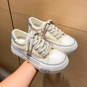 初中高中学生白色军训运动球鞋女跑步厚底小白鞋大童女鞋帆布鞋子