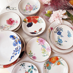 包邮现货日本进口美浓烧和蓝繁花语陶瓷餐碟盘子餐具套装礼品礼盒