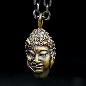 手工925纯银黄铜佛教佛祖菩萨善恶双面佛头男女吊坠项链民族风