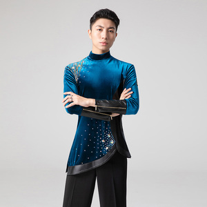艺尚舞新款拉丁舞练功服男吉特巴舞比赛上衣秋冬水兵舞亮钻表演服