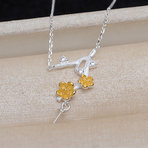 s925银素银本色梅花项链女吊坠挂坠diy珍珠空托套链配件空托6153