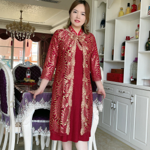 五一新娘结婚宴胖妈妈礼服春夏两件套装大码连衣裙喜婆婆婚礼套裙