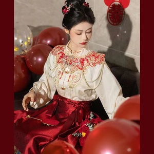 出租新中式改良红色汉服女成人秋冬季小个子马面裙敬酒服套装
