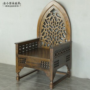 印度风格胡桃木色高靠背实木沙发椅ch288-5会所客栈别墅高档家具