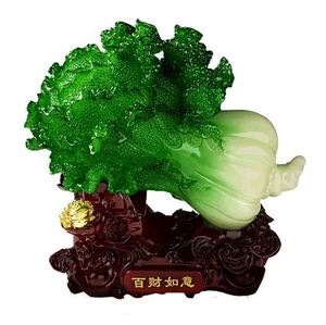 青色玉白菜摆件招财办公室前台茶几摆设客厅风水茶楼酒楼开业礼品