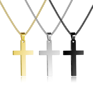 不锈钢十字架项链钛钢个性简约金色吊坠饰品男士蹦迪项坠电镀黑色