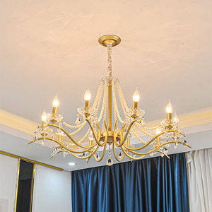 复古法式吊灯欧美式轻奢客厅灯简约卧室餐厅楼梯珍珠铁艺蜡烛灯具