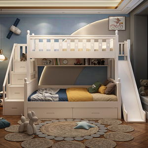 实木双层床两层上下床上下铺儿童床榉木子母床高低床带滑梯小户型